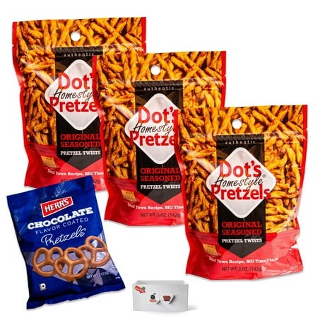 Dots Original Seasoned Pretzel Twists (3  5oz Bags) - Chocolate Covered Pretzels (1  3.5oz Bag) - Gourmet Snack Bundle - 4 Items Total