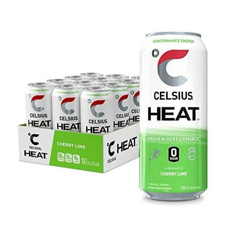 CELSIUS HEAT Performance Energy Drink  Cherry Lime  16 Fl Oz (Pack of 12)
