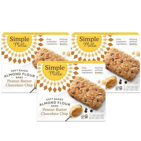 Simple Mills Almond Flour Snack Bars  Peanut Butter Chocolate Chip - Gluten Free  Made with Organic Coconut Oil  Breakfast Bars  Healthy Snacks  Paleo