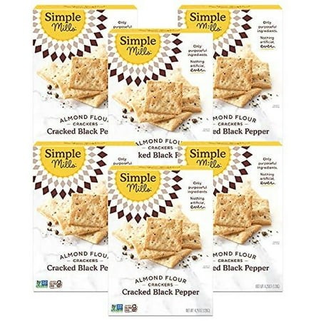 Simple Mills Almond Flour Crackers  Black Cracked Pepper - Gluten Free  Vegan  Healthy Snacks  Plant Based  4.25 Ounce (Pack of 6)