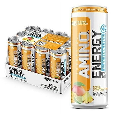 Optimum Nutrition Amino Energy Sparkling Hydration Drink  Electrolytes  Caffeine  Amino Acids  BCAAs  Sugar Free  Mango Pineapple Limeade  12 Fl Oz  1