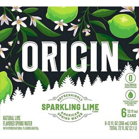 ORIGIN Organic & Non-GMO Lime Flavor Sparkling Water  12 Fl Oz  Recyclable Aluminum Cans (6 Count)