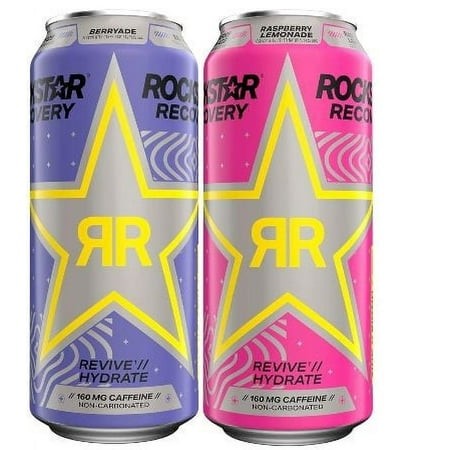 Rockstar Recovery Non-Carbonated Energy Drink  Raspberry Lemonade and Berryade - Variety Pack  16 Fl Oz Cans  (12 Pack)