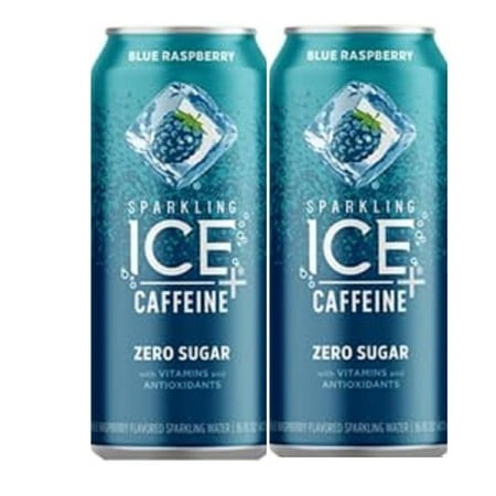 Sparkling Ice +Caffeine Zero Sugar Flavored Sparkling Water with Vitamins and Antioxidants  Blue Raspberry 16 FL Oz  2 Pk
