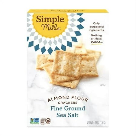 Simple Mills Almond Flour Crackers  Fine Ground Sea Salt - Gluten Free  Vegan  Healthy Snacks  4.25 Ounce (Pack of 1)
