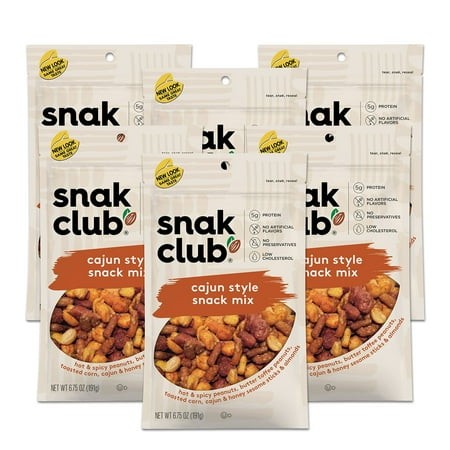Snak Club All Natural SE33 Cajun Style Snack Mix  Individual Snacks for Lunch or School  Peanuts  Corn  Sesame Sticks & Almonds Mix  6.75-Ounces (Pack