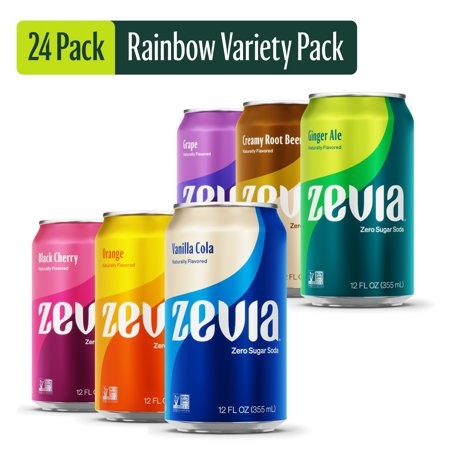 Zevia Zero Sugar  6-Flavor Rainbow Soda Variety Pack  12 Fl Oz (Pack of 24)