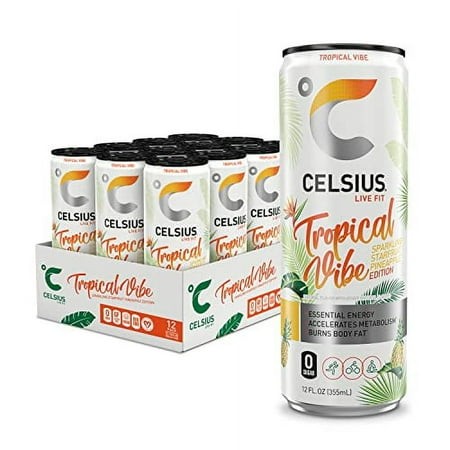 CELSIUS Sparkling Tropical Vibe  .. Functional Essential Energy Drink .. 12 Fl Oz (Pack .. of 12)