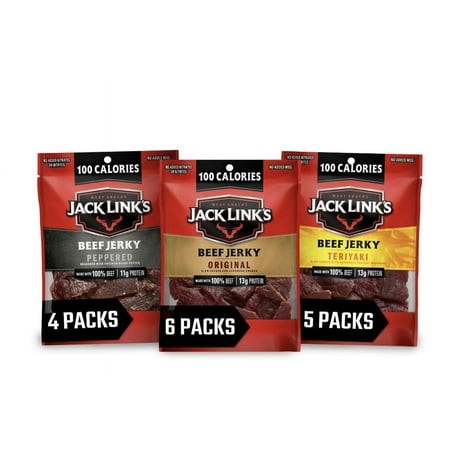 Jack Link S Beef Jerky SE33 Variety Pack - Includes Original  Teriyaki  and Peppered Beef Jerky - 96% Fat Free  No Added MSG- 1.25 Oz (Pack of 15)