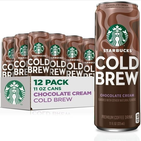 Starbucks Cold Brew Coffee  Chocolate Cream Flavor  11 Fl Oz Cans (12 Pack)  Premium Coffee Drink  Iced Coffee