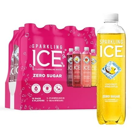 Sparkling Ice Pink Variety Pack  Flavored Sparkling Water  Zero Sugar  and Vitamins and Antioxidants  17 Fl Oz  12 Count (Black Cherry  Peach Nectarin