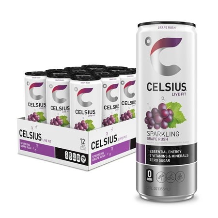 CELSIUS Sparkling Grape Rush  Functional Essential Energy Drink 12 Fl Oz (Pack of 12)