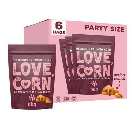 LOVE CORN BBQ 4oz X 6 Bags - Delicious Crunchy Corn - Healthy Family Snacks - Gluten Free  Kosher  NON-GMO - Alternative for Chips  Nuts  Crackers & P