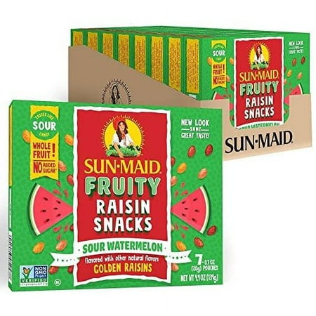 Sun-Maid Sour Watermelon Fruity Raisin Snacks - (56 Pack) 0.7 Oz Pouches - Sour Watermelon Raisins - Dried Fruit Snack for Lunches and Snacks