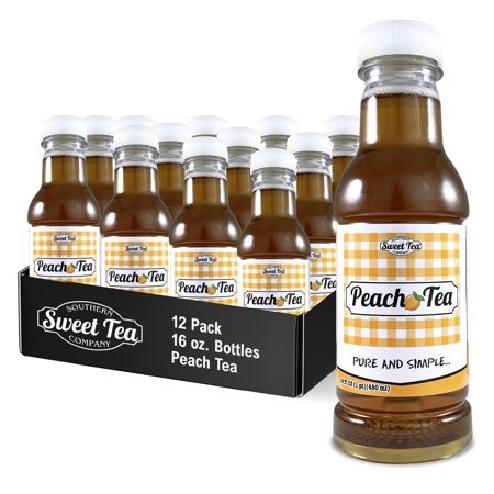 Iced Tea Peach Real Brewed  Pure Cane Sugar  Caffeinated  All Natural No Artificial Flavors or Colors 16 Oz (12 Pack) by Southern Sweet Tea Company