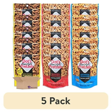 (5 Pack) Dot S Pretzels Seasoned Pretzel Twists Variety Pack | Original  Honey Mustard  & Southwest | Bundled by Tribeca Curations | 5 Ounce | Pack of