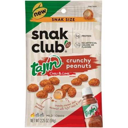 Snak Club Tajin Crunchy Peanuts  Mild Chili & Lime Flavor  Zesty Spicy Snacks  2.25 Oz Bag (Pack of 12)