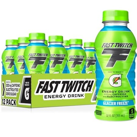 Fast Twitch Energy Drink from Gatorade  Glacier Freeze  12 Fl Oz Bottles  (12 Pack)  200mg Caffeine  Zero Sugar  Electrolytes