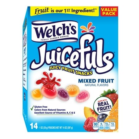 Welch S Juicefuls Juicy Fruit Snacks  Mixed Fruit  Fruit Gushers  Perfect Easter Basket Stuffers  Bulk Pack  Gluten Free  Individual Single Serve Bags