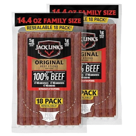 Jack Link’s Beef Snack Sticks  Original  36 Count (Pack of 2  14.4 Oz. Bags) – Great Protein Meat Stick with 5g of Protein per Serving  Made with 