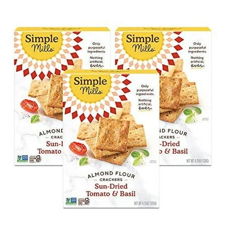 Simple Mills Almond Flour .. Crackers  Sundried Tomato & .. Basil - Gluten Free  .. Vegan  Healthy Snacks  Plant .. Based  4.25 Ounce (Pack .. of 3)