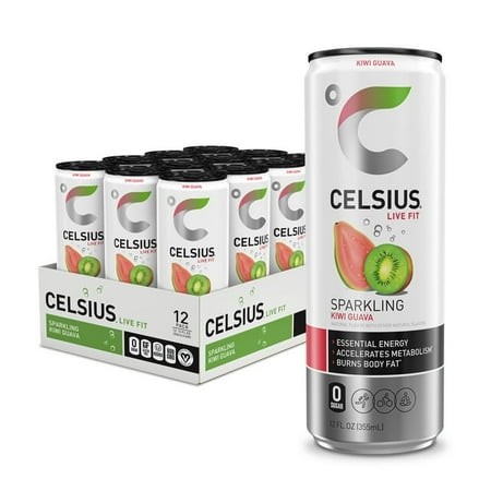 CELSIUS Sparkling Kiwi Guava  Functional Essential Energy Drink 12 Fl Oz Can Pack of 12 (Pack of 2)