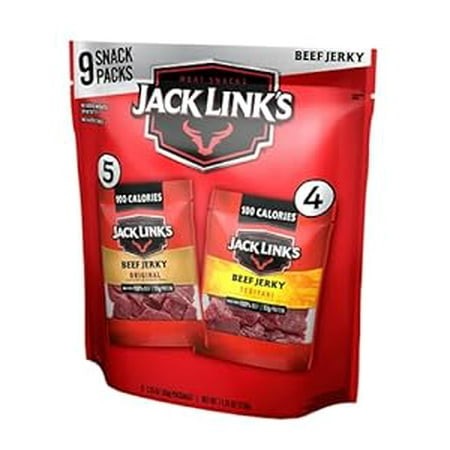 Jack Link S Beef Jerky Variety - Includes Original and Teriyaki Flavors  on the Go Snacks  13g of Protein per Serving  9 Count of 1.25 Oz Bags