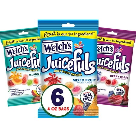 Welch S Juicefuls Juicy Fruit Snacks  Mixed Fruit  Berry Blast & Island Splash Fruit Gushers Variety Pack  Gluten Free  4 Oz Sharing Size Bags (Pack o