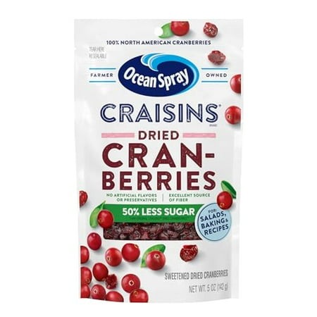 Ocean SprayÂ® CraisinsÂ®  50% Less Sugar Dried Cranberries  Dried Fruit  5 Oz Pouch (Pack of 1)