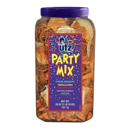 Utz Party Mix - 26 Ounce Barrel - Tasty Snack Mix Includes Corn/Nacho Tortillas  Pretzels  Bbq Corn Chips and Cheese Curls  Easy and Quick Party Snack