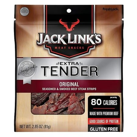 Jack Link S Extra Tender Beef Jerky Steak Strips Original 2.85 Oz-Flavorful Meat Snack 10g of Protein and 80 Calories Made with Premium Beef-Gluten Fr