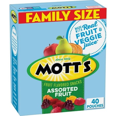 Mott S Fruit Flavored Snacks  Assorted Fruit  Pouches  0.8 Oz  40 Ct NG01