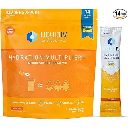Liquid I.V. Hydration Multiplier + Immune Support - Tangerine - Hydration Powder Packets | Electrolyte Drink Mix | Easy Open Single-Serving Stick | No