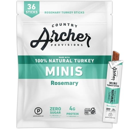 Rosemary Turkey Mini Jerky Sticks by Country Archer  100% Natural Turkey  Zero Sugar  Gluten Free  High Protein Snacks .5 Ounce  36 Count