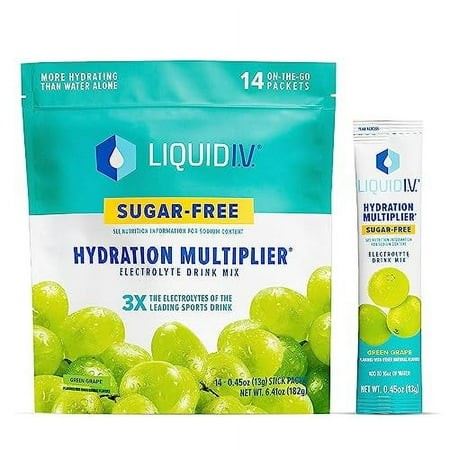 Liquid I.V. Sugar-Free Hydration Multiplier - Green Grape â€“ Hydration Powder Packets | Electrolyte Powder Drink Mix | Easy Open Single-Serving 