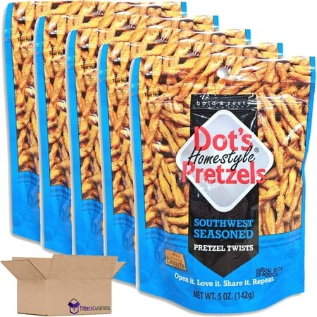 Dot S Pretzels Southwest Seasoned Pretzel Twists Value Pack | Bundled by Tribeca Curations | 5 Ounce | Pack of 5