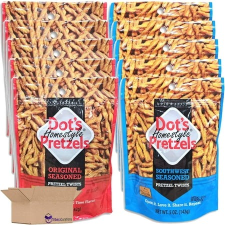 Dot S Pretzels Original & Southwest Seasoned Pretzel Twists Combo Value Pack | Bundled by Tribeca Curations | 5 Ounce | Pack of 10