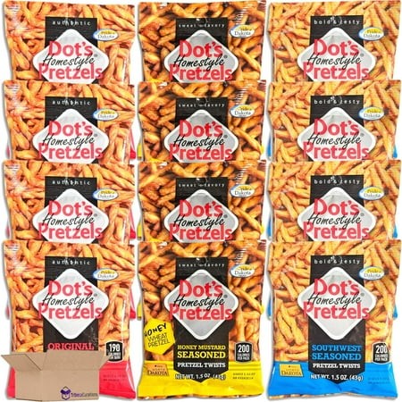 Dot S Pretzels Honey Mustard  Original  & Southwest Seasoned Pretzel Twists Variety Pack | Bundled by Tribeca Curations | 1.5 Ounce | Pack of 12