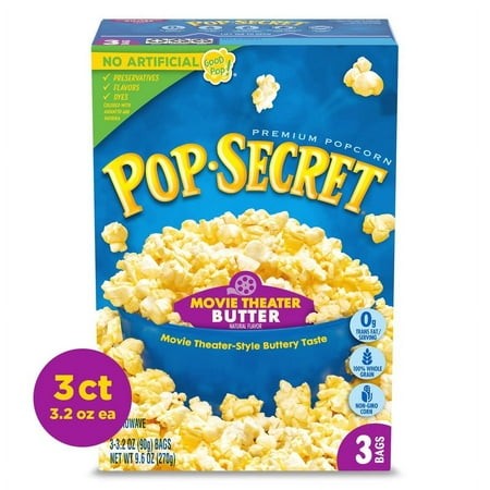 Pack of 2 Pop Secret Microwave Popcorn  Movie Theater Butter Flavor  3.2 Oz Sharing Bags  3 Ct