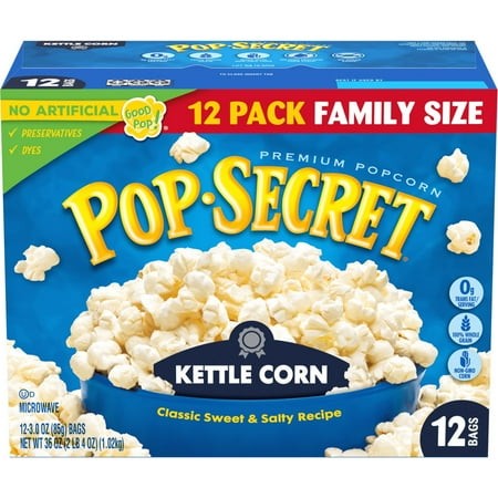 Pack of 2 Pop Secret Popcorn  Kettle Corn Microwave Popcorn  3 Oz Sharing Bags  12 Ct