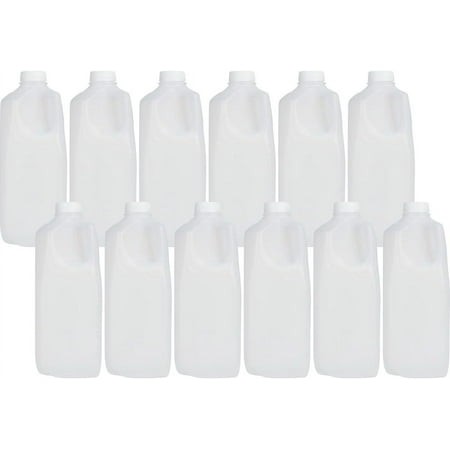 Half Gallon Jugs Bottles (12 PACK X 64 Oz Ea) with Tamper Evident White Caps – Great for Homemade Juices  Milk  Smoothies  Tea and Other Beverages -