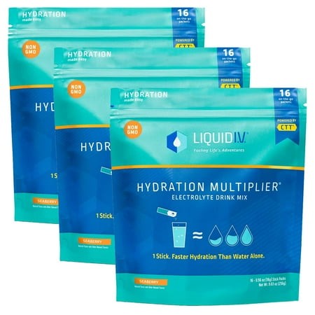 Liquid I.V. Hydration Multiplier - Seaberry - Hydration Powder Packets | Electrolyte Drink Mix | Easy Open Single-Serving Stick | Non-GMO | 3 Pack of 