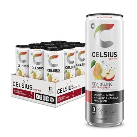 CELSIUS Sparkling Fuji Apple Pear  Functional Essential Energy Drink 12 Fl Oz (Pack of 12)