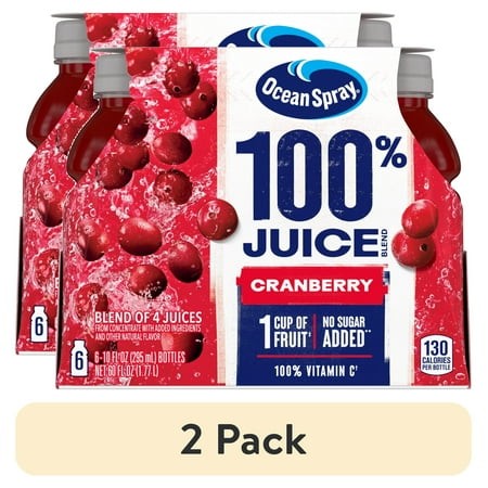 (2 Pack) Ocean Spray® 100% Juice Cranberry Juice Blend  10 Fl Oz Bottles  6 Count