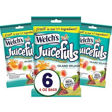 Welch S Juicefuls Juicy Fruit Snacks  Island Splash  Fruit Gushers  Gluten Free  4 Oz Sharing Size Bags (Pack of 6)