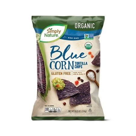 SIMPLY NATURE Organic Blue Corn Tortilla Chips  8.25 Oz Premium Gluten-Free Snack with Flaky Sea Salt