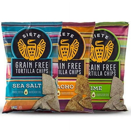 Siete Grain Free Tortilla Chips  3 Bag (5 Ounce Each) Sampler of Nacho  Lime  Sea Salt