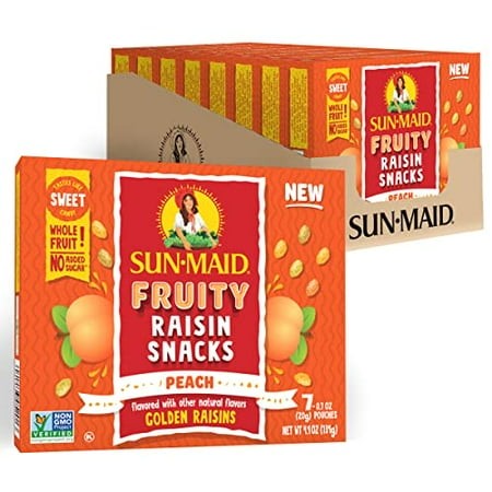 Sun-Maid Peach Fruity Raisin Snacks - (56 Pack) 0.7 Oz Pouches - Peach Raisins - Dried Fruit Snack for Lunches and Snacks