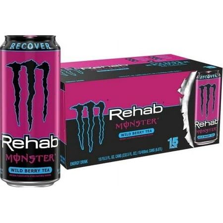 Monster Rehab Wild Berry Tea + Energy  Energy Iced Tea  Energy Drink  15.5 Ounce (Pack of 15)