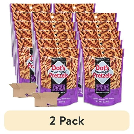 (2 Pack) Dot S Pretzels Cinnamon Sugar Seasoned Pretzel Twists Value Pack | Bundled by Tribeca Curations | 5 Ounce | Pack of 10